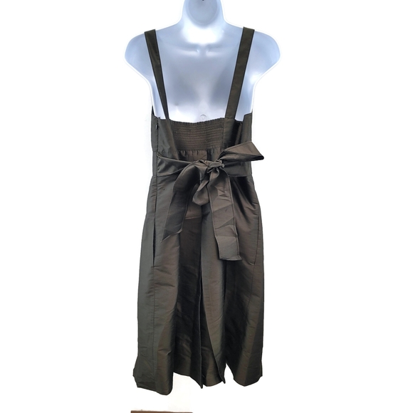 Talbots Womens Green Tie Front Silk Dress Size 12 V-Neck Open Back Smocked Event - Picture 2 of 9